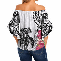 White Polynesian Hammerhead Shark Tribal Pattern Off Shoulder Wrap Waist Top LT05 - Polynesian Pride