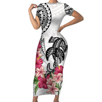 White Polynesian Hammerhead Shark Tribal Pattern Short Sleeve Bodycon Dress LT05 Long Dress White - Polynesian Pride