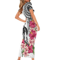 White Polynesian Hammerhead Shark Tribal Pattern Short Sleeve Bodycon Dress LT05 - Polynesian Pride