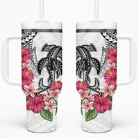White Polynesian Hammerhead Shark Tribal Pattern Tumbler With Handle