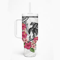 White Polynesian Hammerhead Shark Tribal Pattern Tumbler With Handle