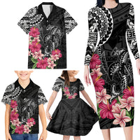 Black Polynesian Hammerhead Shark Tribal Pattern Family Matching Long Sleeve Bodycon Dress and Hawaiian Shirt LT05 - Polynesian Pride