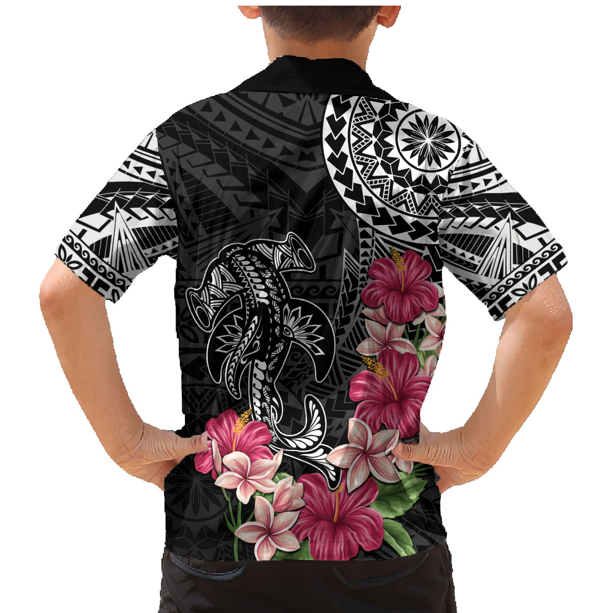 Black Polynesian Hammerhead Shark Tribal Pattern Family Matching Mermaid Dress and Hawaiian Shirt LT05 - Polynesian Pride