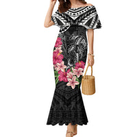 Black Polynesian Hammerhead Shark Tribal Pattern Family Matching Mermaid Dress and Hawaiian Shirt LT05 Mom's Dress Black - Polynesian Pride