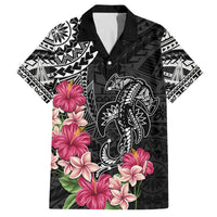 Black Polynesian Hammerhead Shark Tribal Pattern Family Matching Off Shoulder Maxi Dress and Hawaiian Shirt LT05 Dad's Shirt - Short Sleeve Black - Polynesian Pride