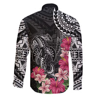 Black Polynesian Hammerhead Shark Tribal Pattern Family Matching Off Shoulder Short Dress and Hawaiian Shirt LT05 - Polynesian Pride