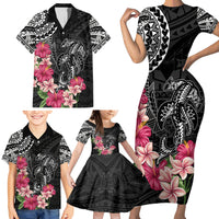 Black Polynesian Hammerhead Shark Tribal Pattern Family Matching Short Sleeve Bodycon Dress and Hawaiian Shirt LT05 - Polynesian Pride