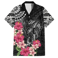 Black Polynesian Hammerhead Shark Tribal Pattern Family Matching Short Sleeve Bodycon Dress and Hawaiian Shirt LT05 Dad's Shirt - Short Sleeve Black - Polynesian Pride