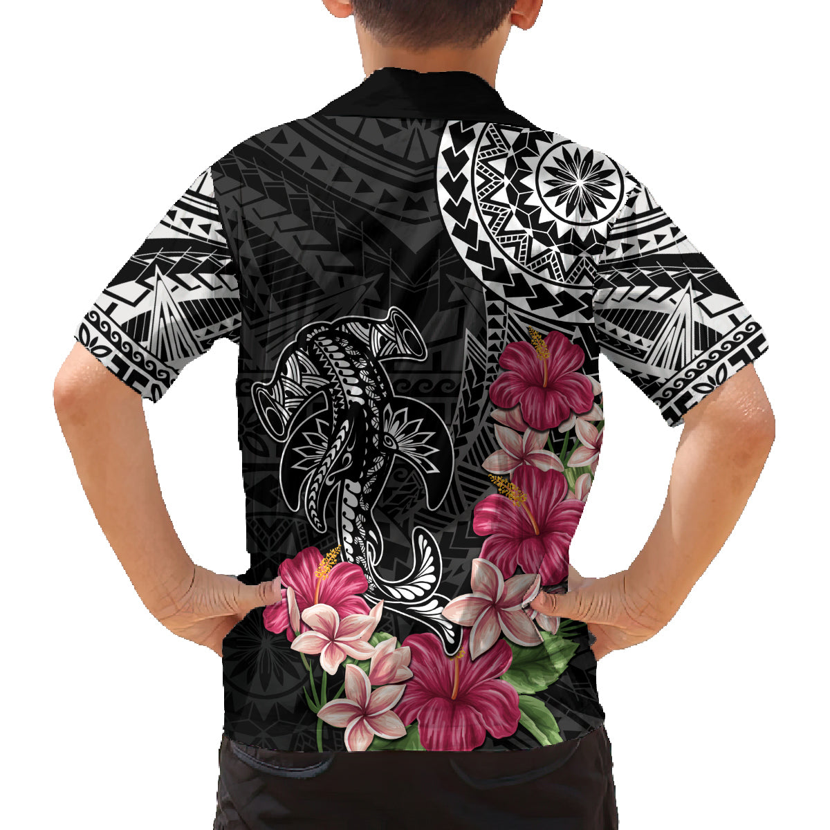 Black Polynesian Hammerhead Shark Tribal Pattern Family Matching Tank Maxi Dress and Hawaiian Shirt LT05 - Polynesian Pride