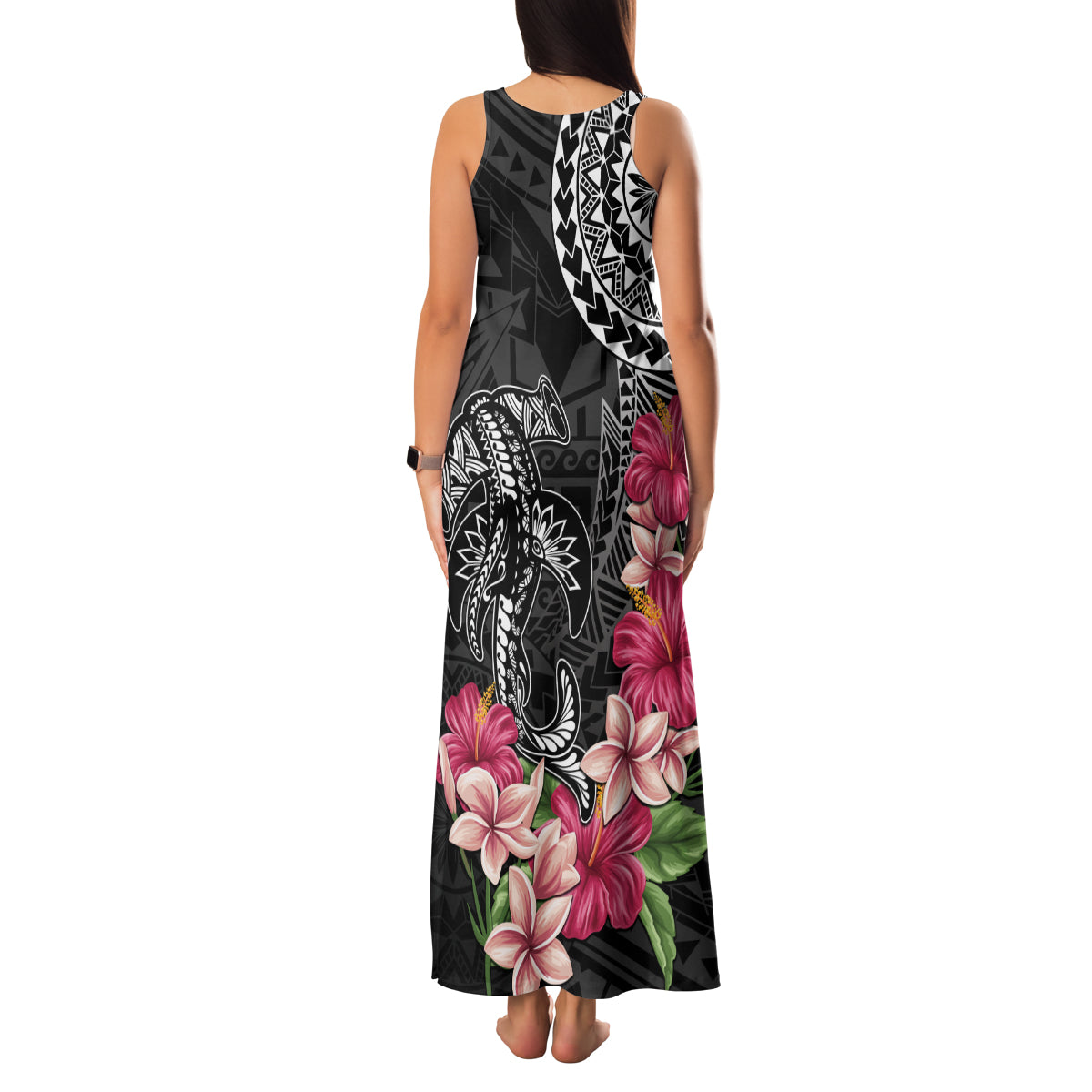 Black Polynesian Hammerhead Shark Tribal Pattern Family Matching Tank Maxi Dress and Hawaiian Shirt LT05 - Polynesian Pride