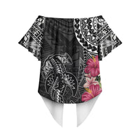 Black Polynesian Hammerhead Shark Tribal Pattern Off Shoulder Wrap Waist Top LT05 - Polynesian Pride