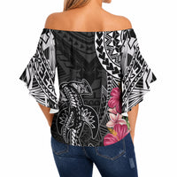 Black Polynesian Hammerhead Shark Tribal Pattern Off Shoulder Wrap Waist Top LT05 - Polynesian Pride