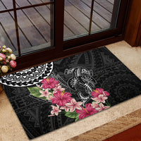 Black Polynesian Hammerhead Shark Tribal Pattern Rubber Doormat
