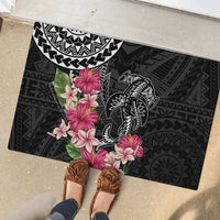 Black Polynesian Hammerhead Shark Tribal Pattern Rubber Doormat