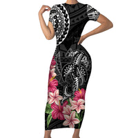 Black Polynesian Hammerhead Shark Tribal Pattern Short Sleeve Bodycon Dress LT05 Long Dress Black - Polynesian Pride