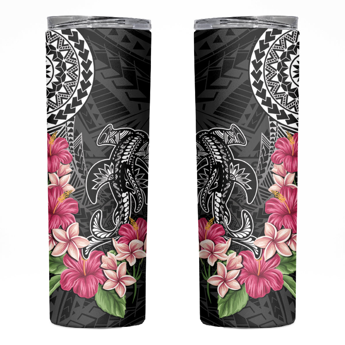 Black Polynesian Hammerhead Shark Tribal Pattern Skinny Tumbler LT05 Black - Polynesian Pride