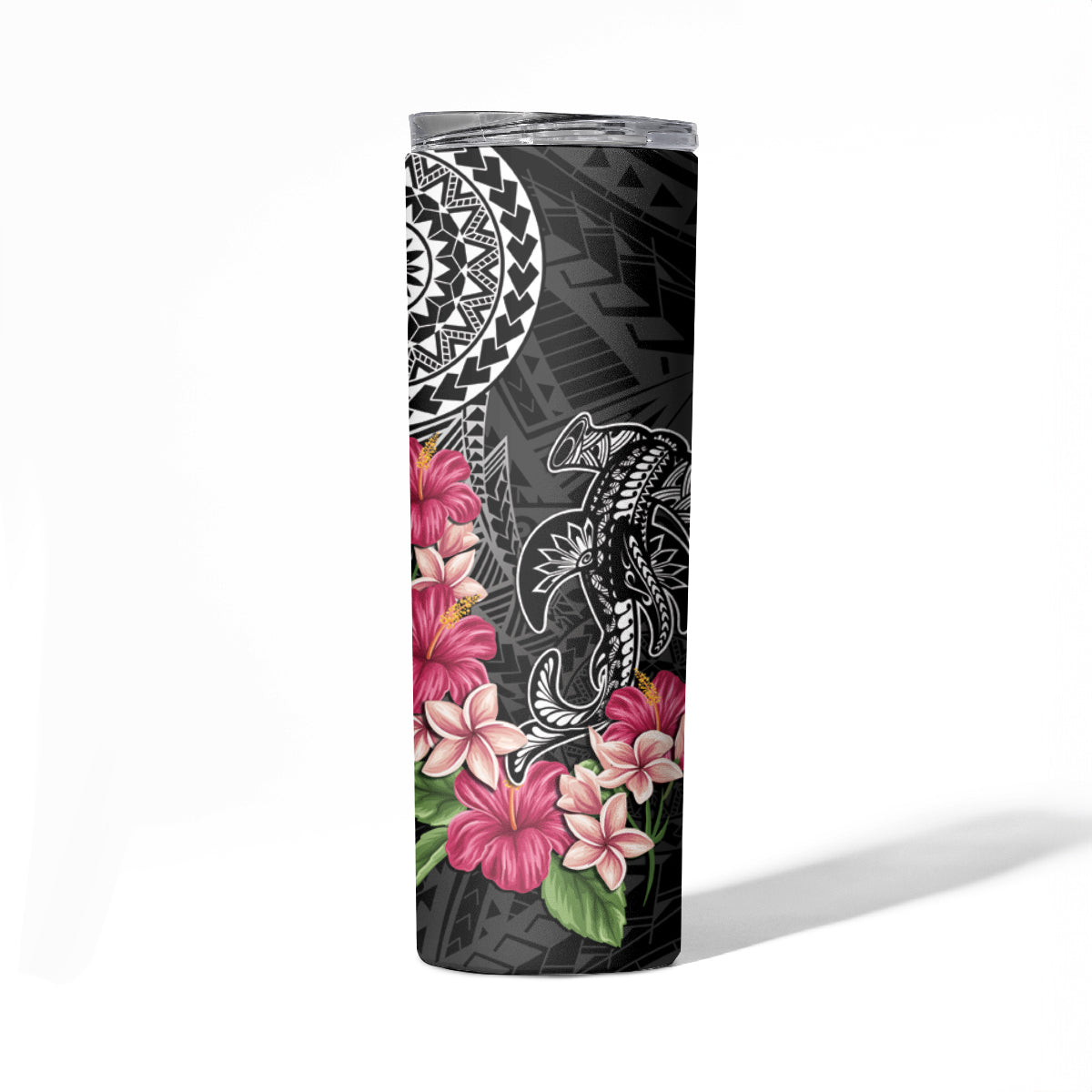Black Polynesian Hammerhead Shark Tribal Pattern Skinny Tumbler LT05 - Polynesian Pride