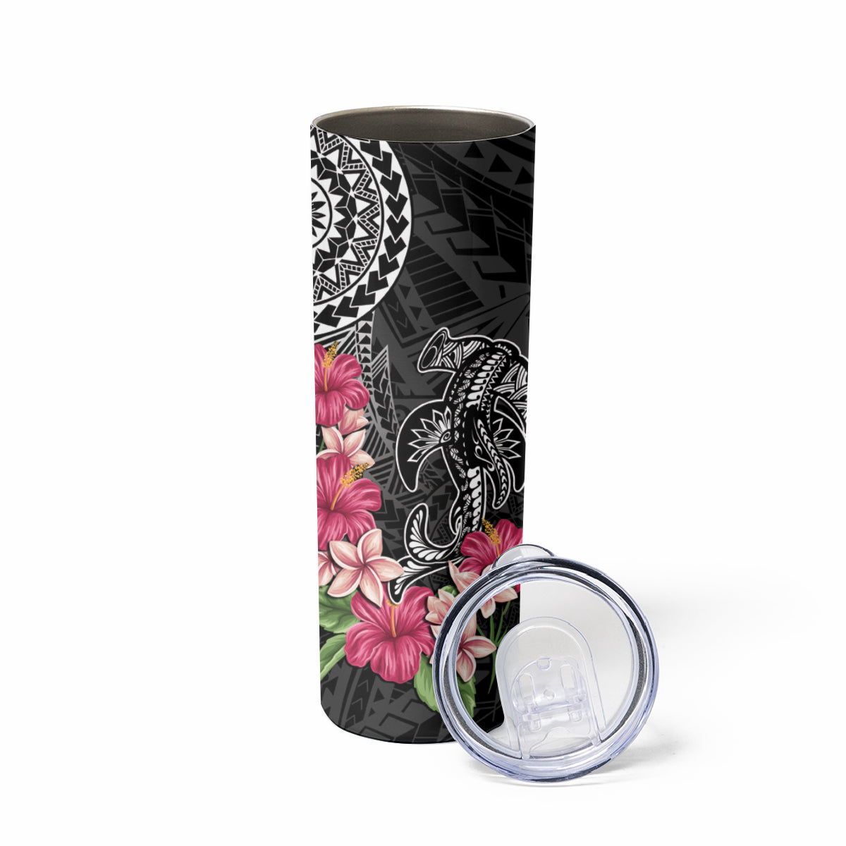 Black Polynesian Hammerhead Shark Tribal Pattern Skinny Tumbler LT05 - Polynesian Pride