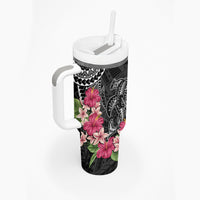 Black Polynesian Hammerhead Shark Tribal Pattern Tumbler With Handle