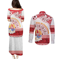 French Polynesia Internal Autonomy Day Couples Matching Puletasi and Long Sleeve Button Shirt Tropical Hibiscus And Turtle Pattern LT05 - Polynesian Pride