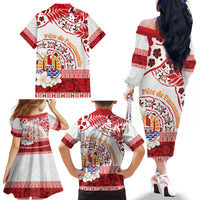 French Polynesia Internal Autonomy Day Family Matching Off The Shoulder Long Sleeve Dress and Hawaiian Shirt Tropical Hibiscus And Turtle Pattern LT05 - Polynesian Pride