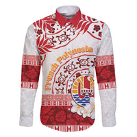 French Polynesia Internal Autonomy Day Family Matching Off The Shoulder Long Sleeve Dress and Hawaiian Shirt Tropical Hibiscus And Turtle Pattern LT05 Dad's Shirt - Long Sleeve Red - Polynesian Pride