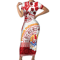 French Polynesia Internal Autonomy Day Family Matching Short Sleeve Bodycon Dress and Hawaiian Shirt Tropical Hibiscus And Turtle Pattern LT05 Mom's Dress Red - Polynesian Pride