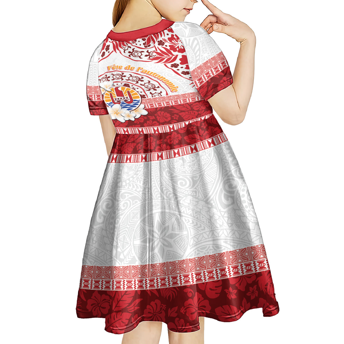 French Polynesia Internal Autonomy Day Kid Short Sleeve Dress Tropical Hibiscus And Turtle Pattern
