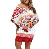 French Polynesia Internal Autonomy Day Off Shoulder Short Dress Tropical Hibiscus And Turtle Pattern