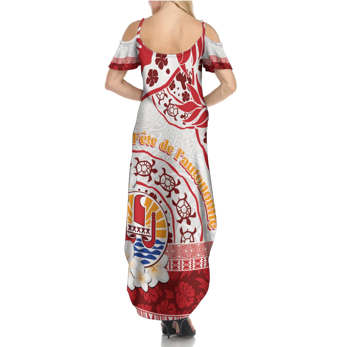 French Polynesia Internal Autonomy Day Summer Maxi Dress Tropical Hibiscus And Turtle Pattern