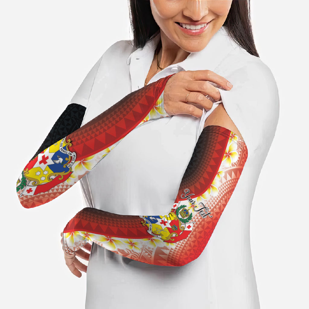 Personalised Tonga Emancipation Day Arm Sleeves Tongan Ngatu Pattern With Plumeria