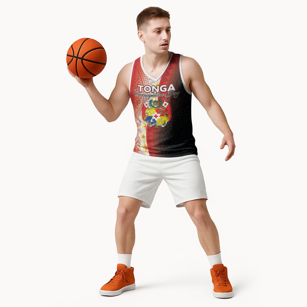 Personalised Tonga Emancipation Day Basketball Jersey Tongan Ngatu Pattern With Plumeria