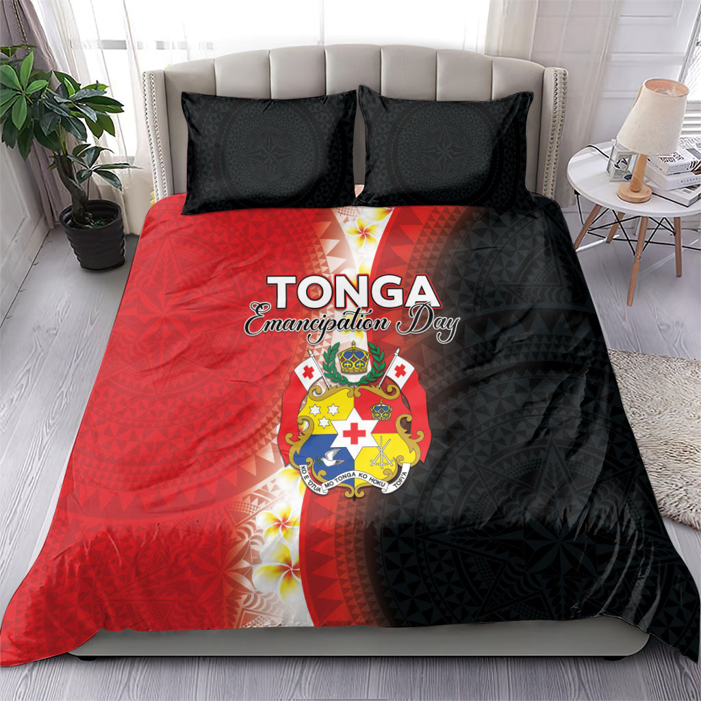 Tonga Emancipation Day Bedding Set Tongan Ngatu Pattern With Plumeria
