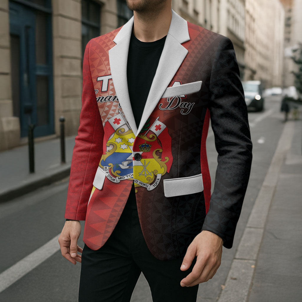 Personalised Tonga Emancipation Day Blazer Tongan Ngatu Pattern With Plumeria