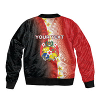 Personalised Tonga Emancipation Day Bomber Jacket Tongan Ngatu Pattern With Plumeria