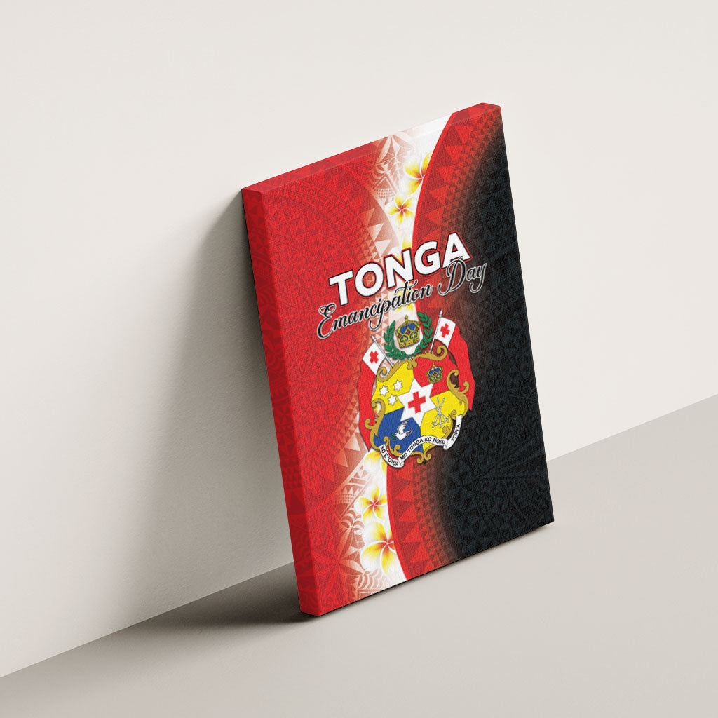 Tonga Emancipation Day Canvas Wall Art Tongan Ngatu Pattern With Plumeria