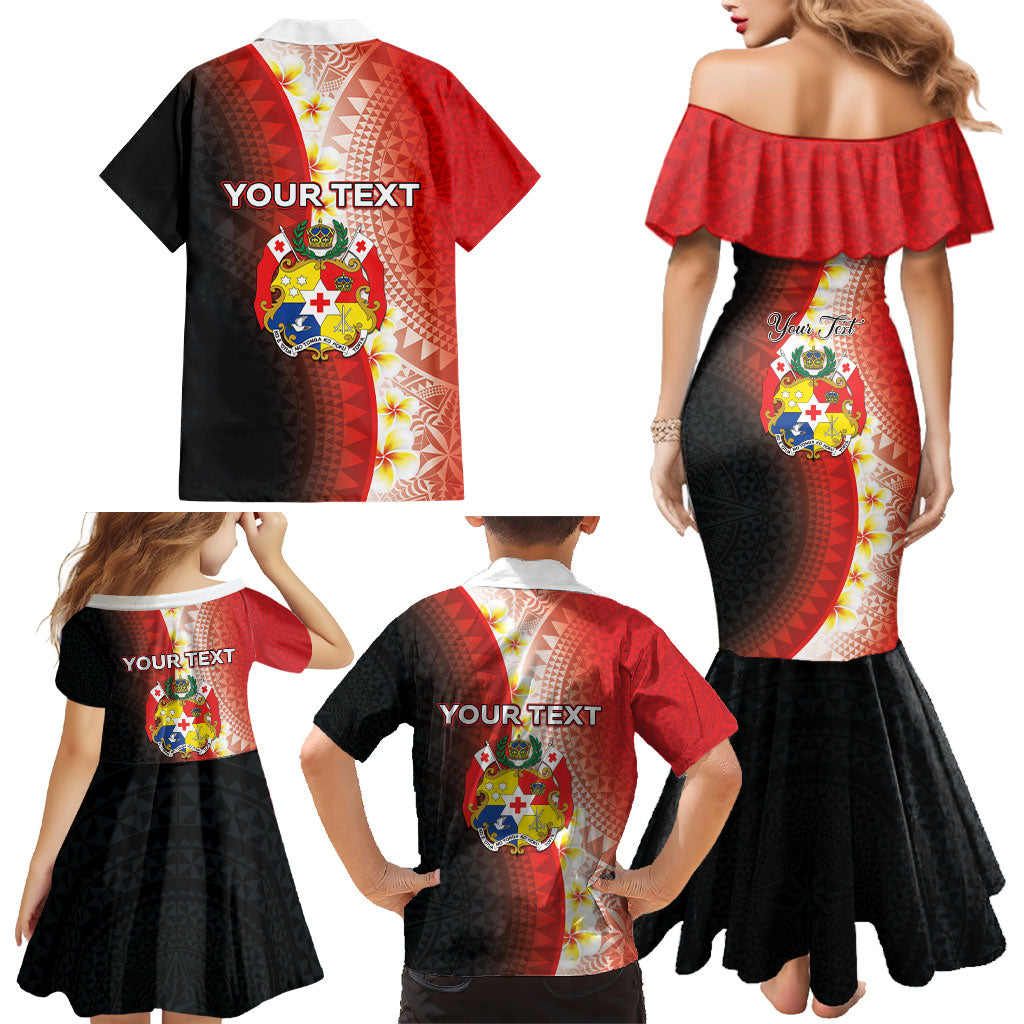 Personalised Tonga Emancipation Day Family Matching Mermaid Dress and Hawaiian Shirt Tongan Ngatu Pattern With Plumeria LT05 - Polynesian Pride