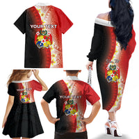 Personalised Tonga Emancipation Day Family Matching Off The Shoulder Long Sleeve Dress and Hawaiian Shirt Tongan Ngatu Pattern With Plumeria LT05 - Polynesian Pride