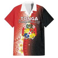 Personalised Tonga Emancipation Day Family Matching Off The Shoulder Long Sleeve Dress and Hawaiian Shirt Tongan Ngatu Pattern With Plumeria LT05 Dad's Shirt - Short Sleeve Red - Polynesian Pride