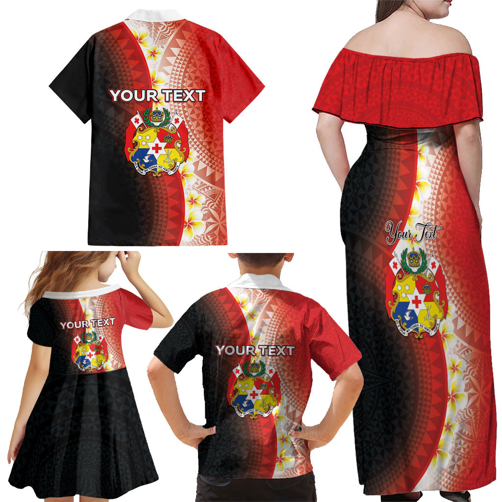 Personalised Tonga Emancipation Day Family Matching Off Shoulder Maxi Dress and Hawaiian Shirt Tongan Ngatu Pattern With Plumeria LT05 - Polynesian Pride