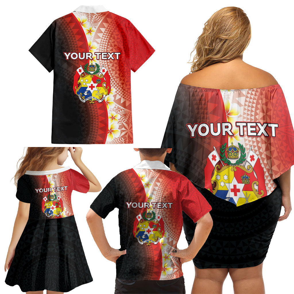 Personalised Tonga Emancipation Day Family Matching Off Shoulder Short Dress and Hawaiian Shirt Tongan Ngatu Pattern With Plumeria LT05 - Polynesian Pride