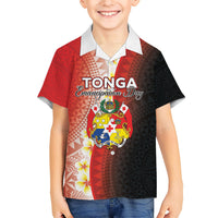 Personalised Tonga Emancipation Day Family Matching Puletasi and Hawaiian Shirt Tongan Ngatu Pattern With Plumeria LT05 Son's Shirt Red - Polynesian Pride