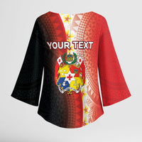 Personalised Tonga Emancipation Day Kimono Sleeve Blouse Tongan Ngatu Pattern With Plumeria