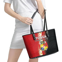 Tonga Emancipation Day Leather Tote Bag Tongan Ngatu Pattern With Plumeria LT05 - Polynesian Pride