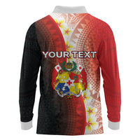 Personalised Tonga Emancipation Day Long Sleeve Polo Shirt Tongan Ngatu Pattern With Plumeria