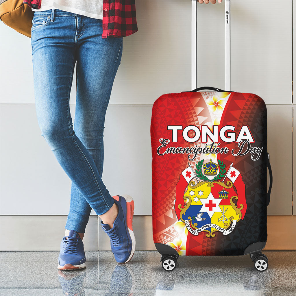 Tonga Emancipation Day Luggage Cover Tongan Ngatu Pattern With Plumeria