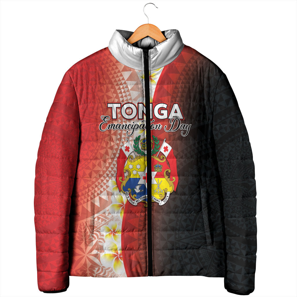 Personalised Tonga Emancipation Day Padded Jacket Tongan Ngatu Pattern With Plumeria