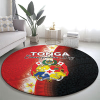 Tonga Emancipation Day Round Carpet Tongan Ngatu Pattern With Plumeria
