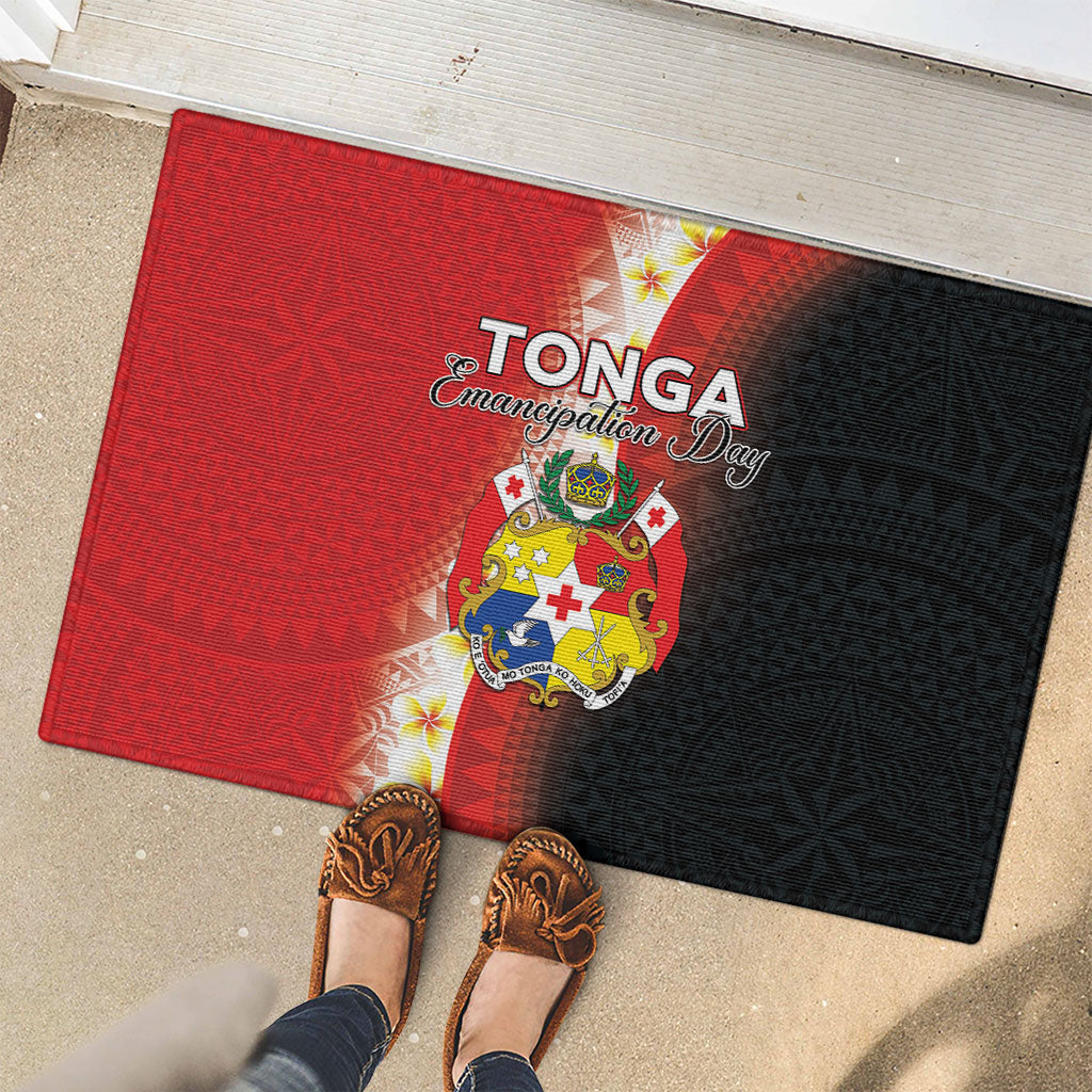 Tonga Emancipation Day Rubber Doormat Tongan Ngatu Pattern With Plumeria
