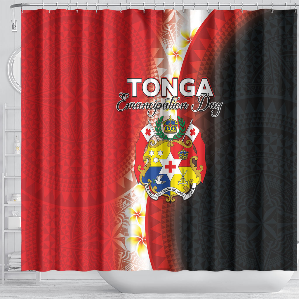 Tonga Emancipation Day Shower Curtain Tongan Ngatu Pattern With Plumeria
